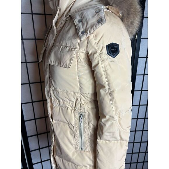 Faux Fur Trimmed Cream Puffer Coat - Picture 4 of 9